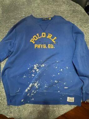 Polo by Ralph Lauren Blue Crewneck Sweatshirt with Yellow Logo